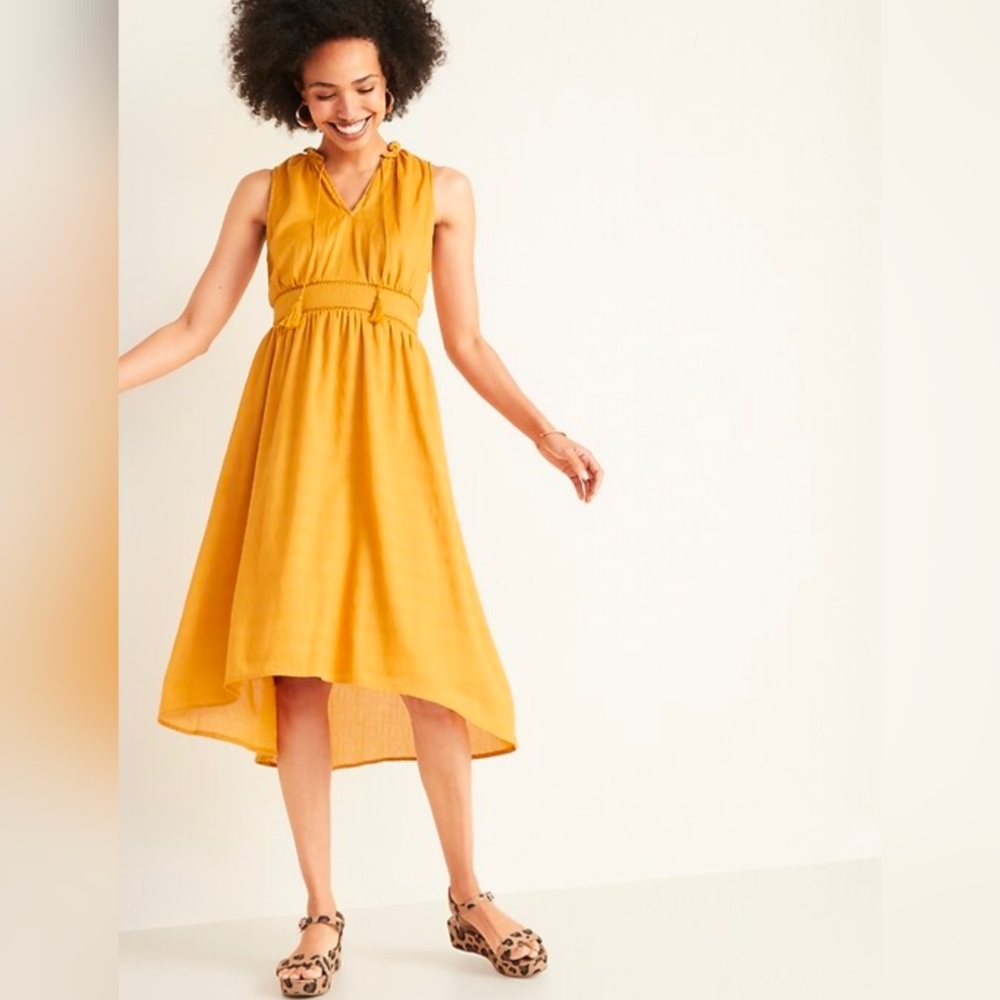 Waist Defined Ruffled Tie-Neck Midi for Women - XS